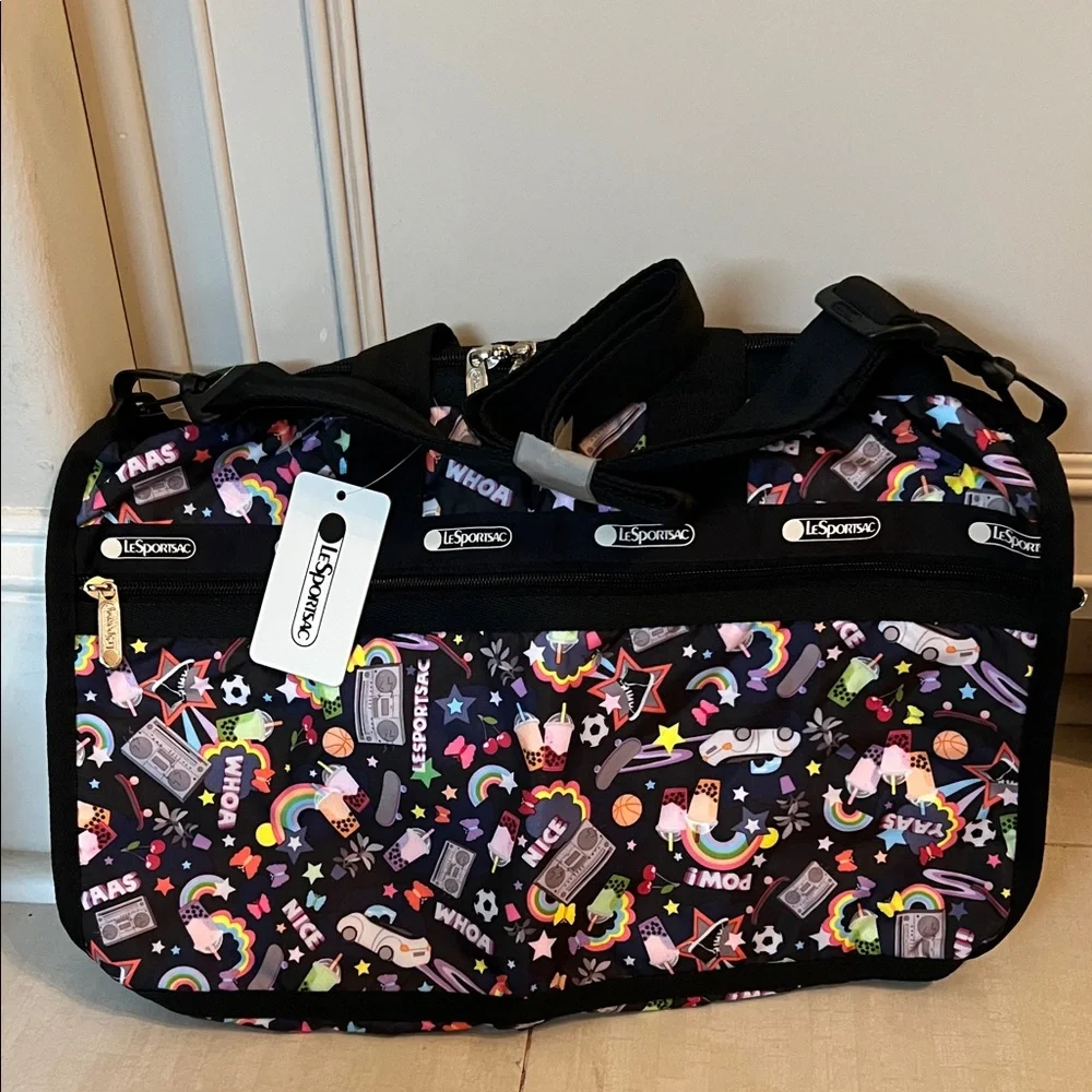LeSportsac Black and Multicolor Graphic Duffel Bag - Picture 1 of 5